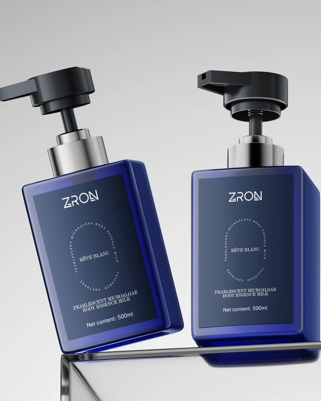 Navy blue bottle pair on a rail