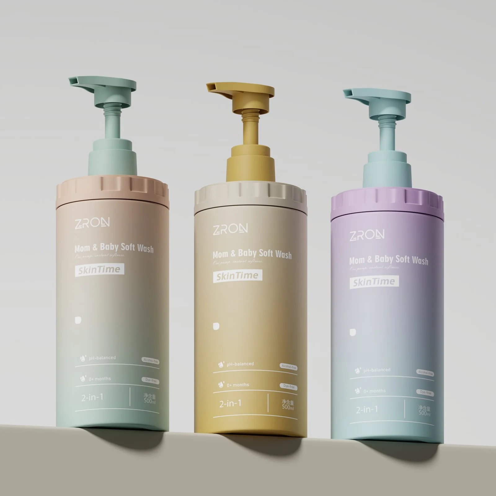 Pastel pump bottles for hair and body